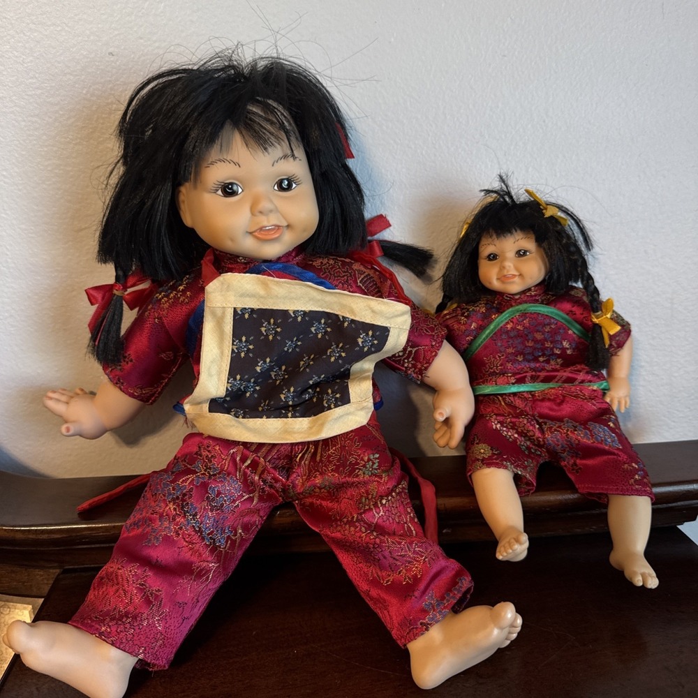 2 - Vintage China Dolls Co. 1996 RARE Asian Oriental Baby Girl Doll Black Hair